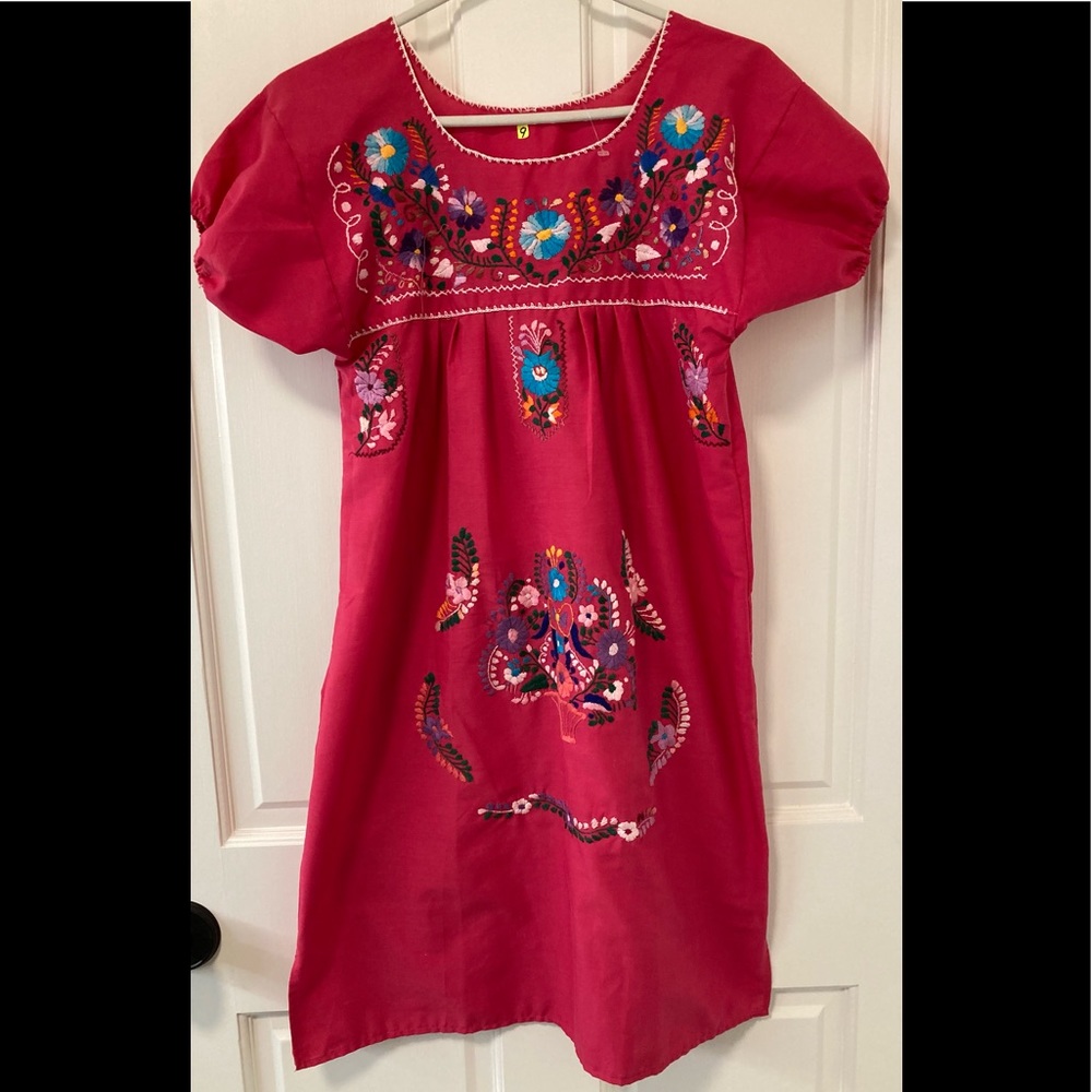 Embroidered pink dress with floral design NWOT